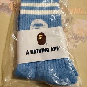 A Bathing Ape BAPE Blue and White Striped Unisex Crew Socks